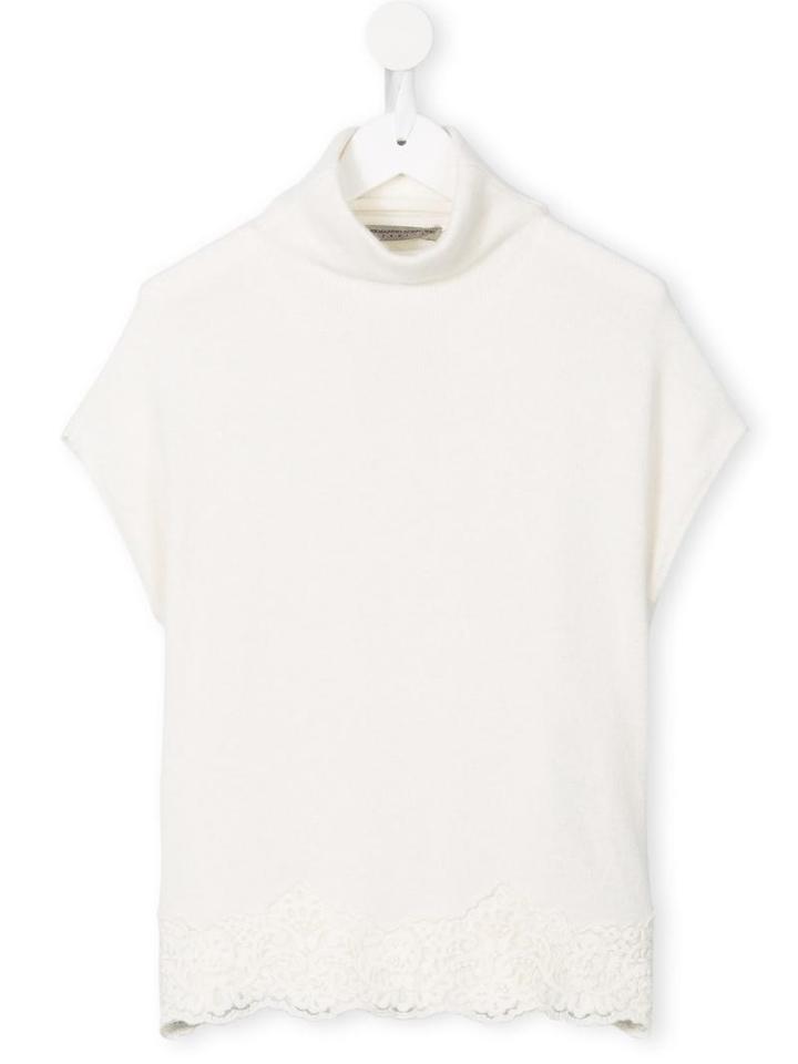 Ermanno Scervino Junior Macramé Hem Knit Top, Girl's, Size: 12 Yrs, White