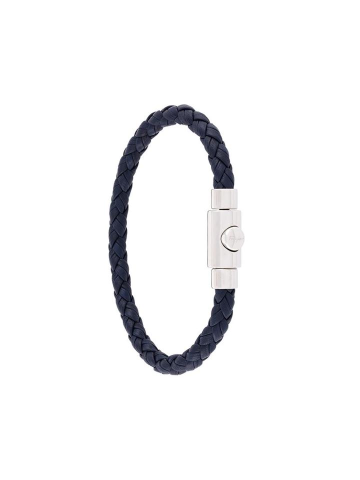 Salvatore Ferragamo Braided Bracelet, Men's, Blue, Brass/leather