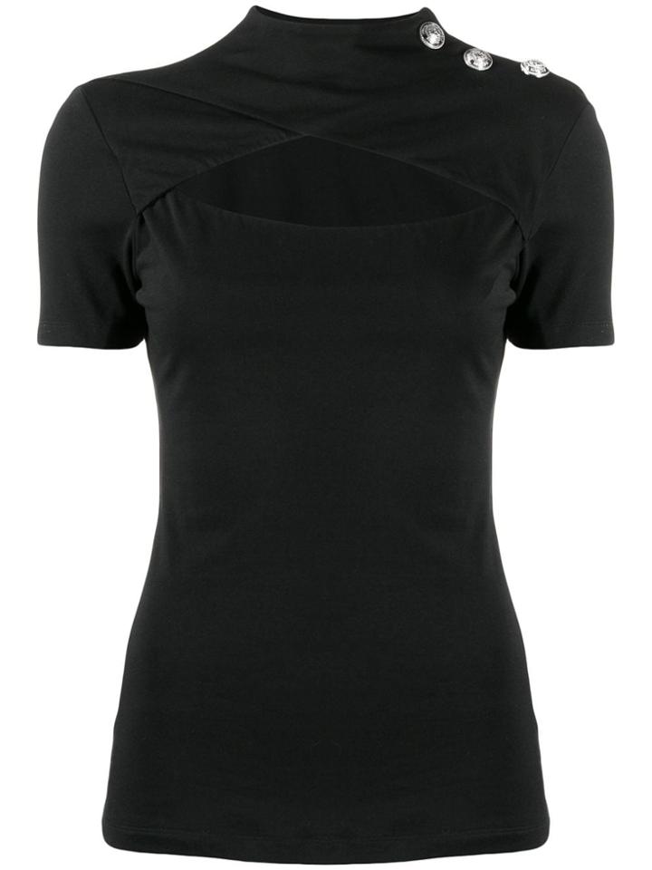 Balmain Cut Out Buttoned T-shirt - Black