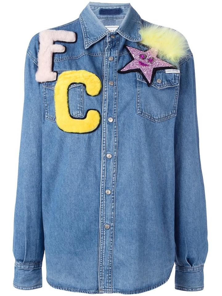 Forte Couture Patches Denim Shirt, Women's, Size: Medium, Blue, Cotton