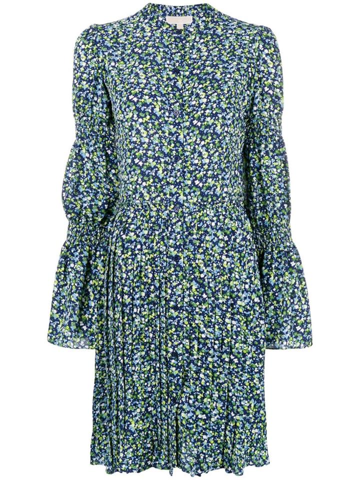 Michael Michael Kors Floral Print Pleated Shirt Dress - Blue