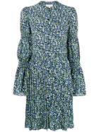 Michael Michael Kors Floral Print Pleated Shirt Dress - Blue
