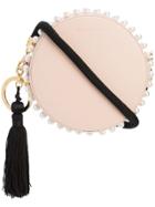 Mother Of Pearl Small Circle Bag With Pearl Studs - Pink