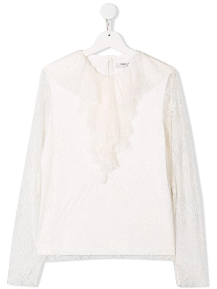 Philosophy Di Lorenzo Serafini Kids Ruffle Neck Blouse - White