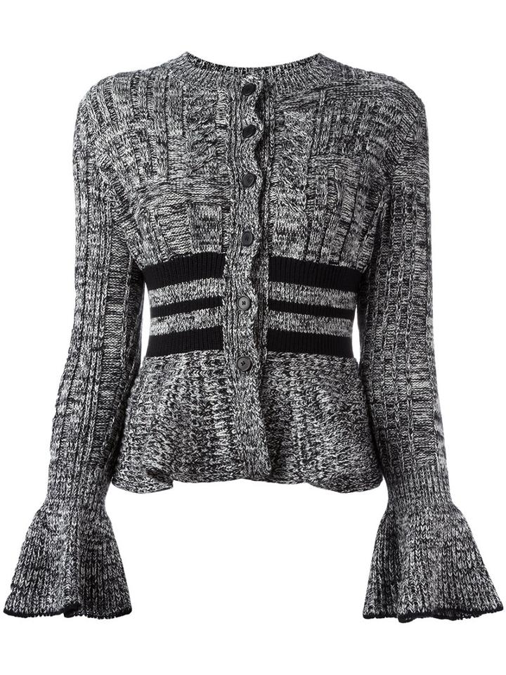 Alexander Mcqueen Peplum Cardigan, Women's, Size: Medium, Black, Wool/silk/polyamide/spandex/elastane