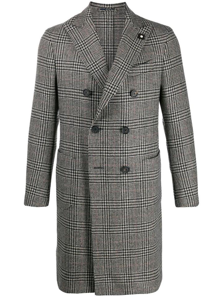 Lardini Double Breasted Plaid Coat - Neutrals