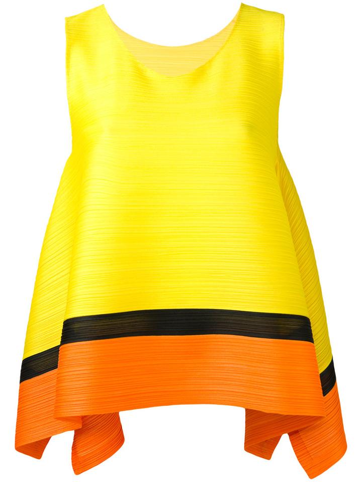 Pleats Please By Issey Miyake - Sleeveless Pleated Top - Women - Polyester - 3, Yellow/orange, Polyester