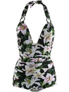 Dolce & Gabbana Reversible Floral Print Halterneck Swimsuit - Green