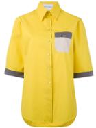 Daizy Shely - High Neck Shortsleeved Shirt - Women - Cotton - 46, Yellow/orange, Cotton