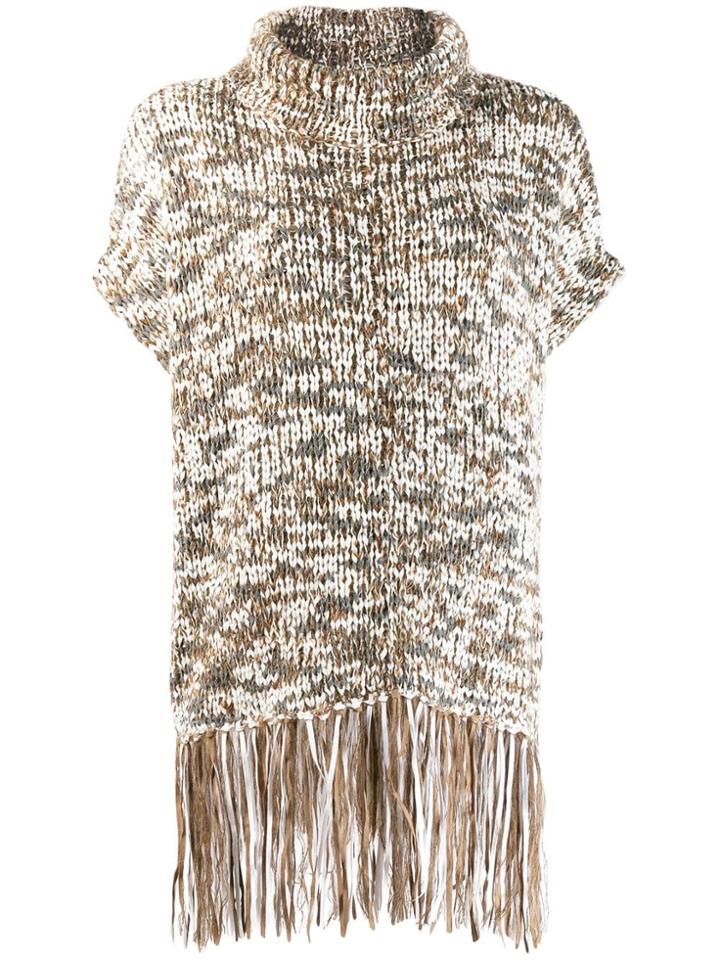 Brunello Cucinelli Roll Neck Fringed Top - Neutrals