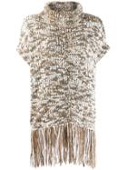 Brunello Cucinelli Roll Neck Fringed Top - Neutrals