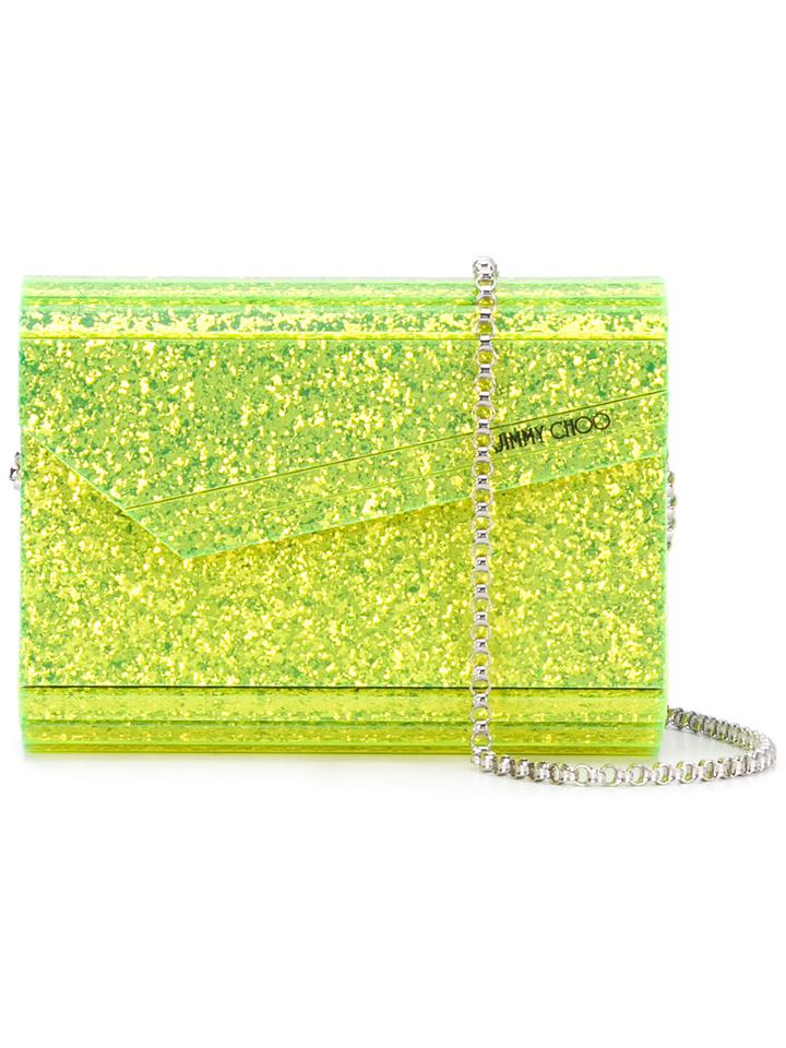 Jimmy Choo - 'candy' Glittered Shoulder Bag - Women - Suede/pvc - One Size, Yellow/orange, Suede/pvc