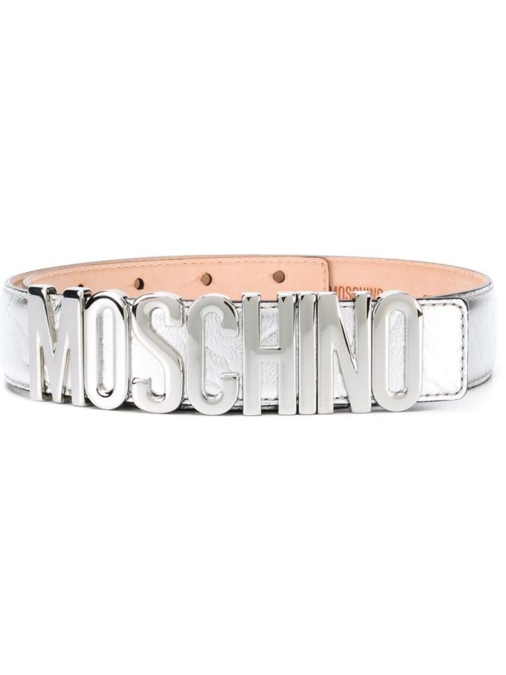Moschino Logo Plaque Belt, Women's, Size: 90, Grey, Leather/metal