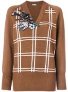 Miu Miu Embroidered Check Sweater - Brown