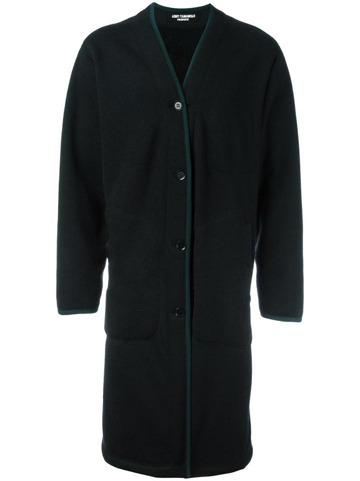 Yohji Yamamoto Collarless Mid Coat, Men's, Size: 2, Black, Polyester/acrylic/cotton