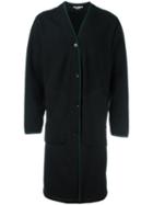 Yohji Yamamoto Collarless Mid Coat, Men's, Size: 2, Black, Polyester/acrylic/cotton