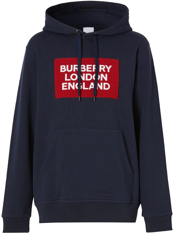 Burberry Logo Patch Hoodie - Blue