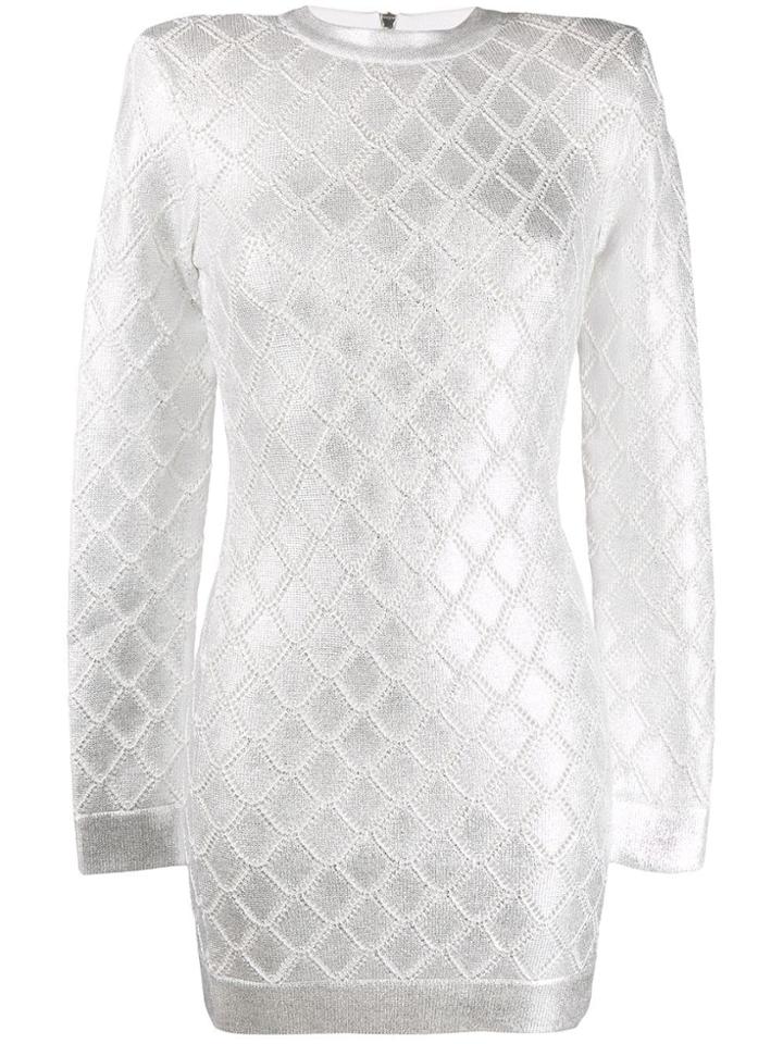 Balmain Diamond Knit Mini Dress - Silver