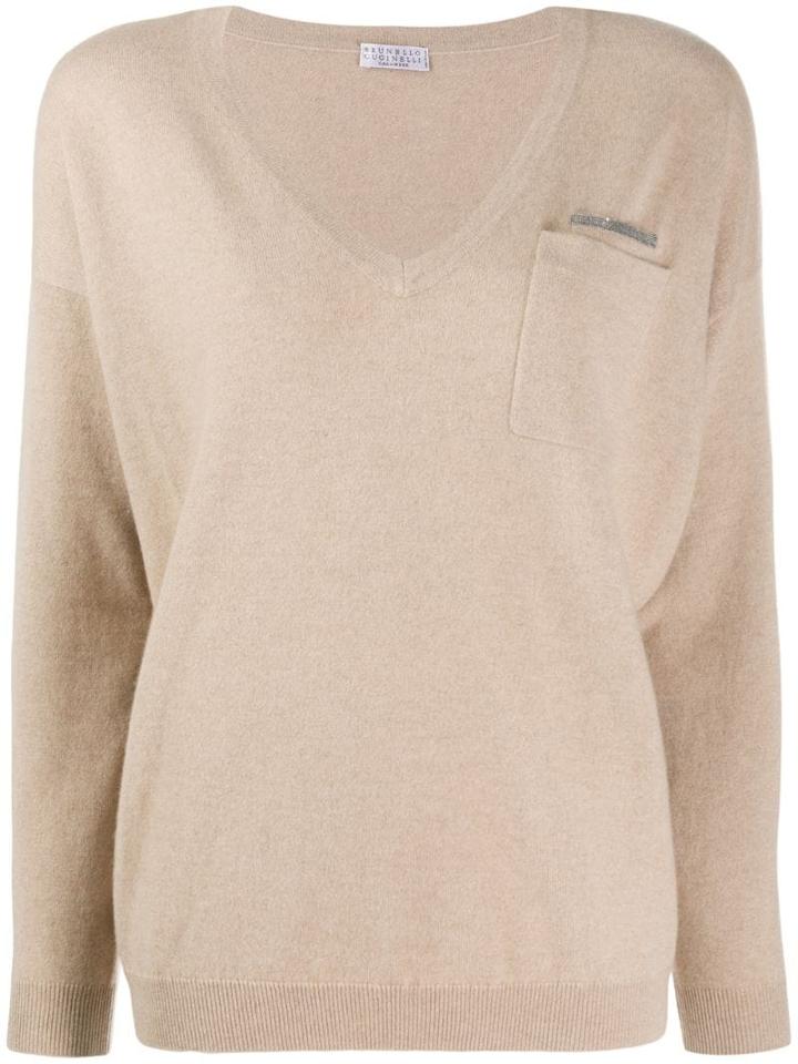 Brunello Cucinelli Cashmere V-neck Jumper - Neutrals
