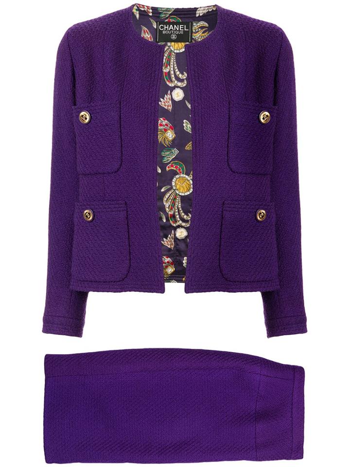 Chanel Pre-owned Tweed Setup Jacket Skirt - Purple