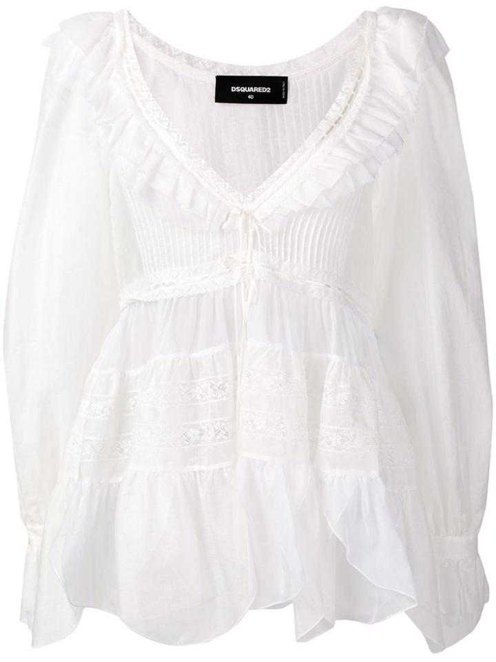 Dsquared2 Ruffled V-neck Blouse - White