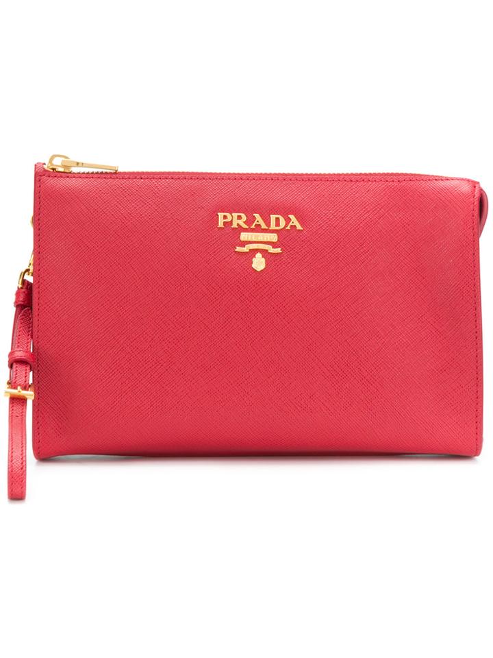 Prada Logo Clutch Bag - Red