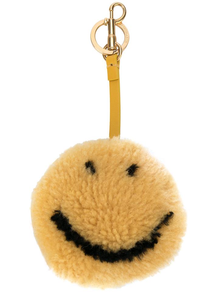 Anya Hindmarch - Smiley Face Bag Accessory - Women - Leather/sheep Skin/shearling - One Size, Yellow/orange, Leather/sheep Skin/shearling
