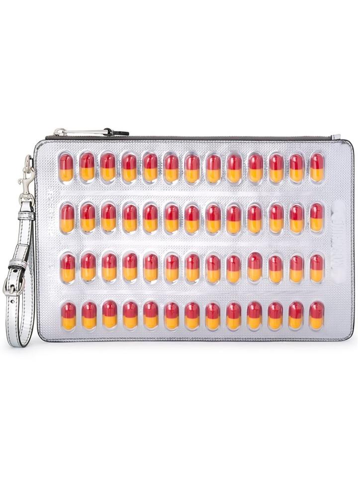 Moschino Pill Blister Pack Clutch, Women's, Grey