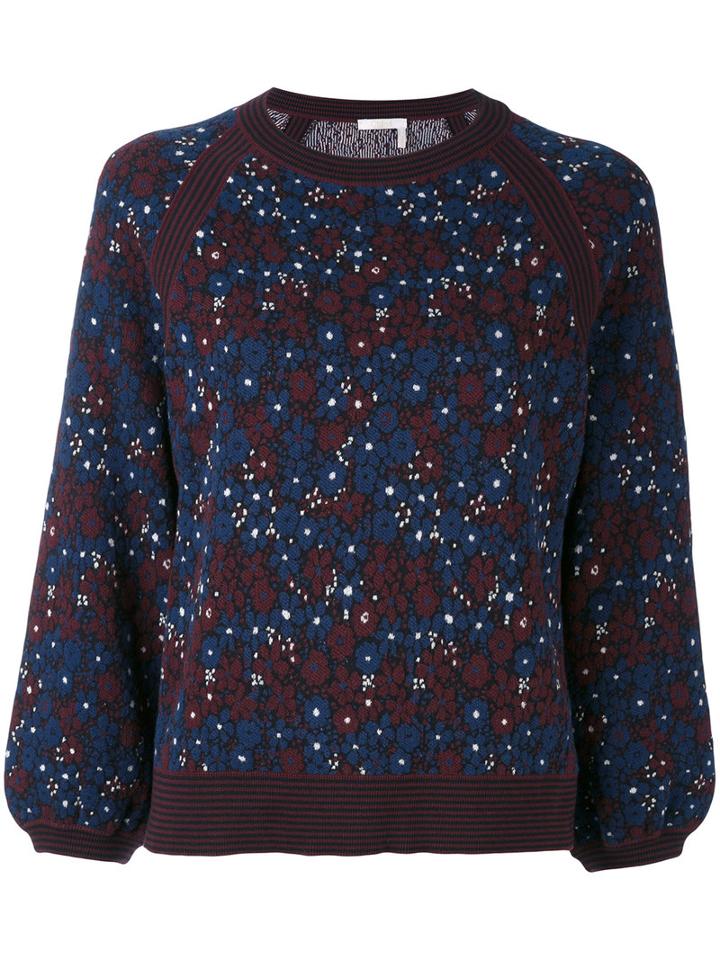 Chloé - Embroidered Sweater - Women - Cotton/polyamide/spandex/elastane - L, Pink/purple, Cotton/polyamide/spandex/elastane