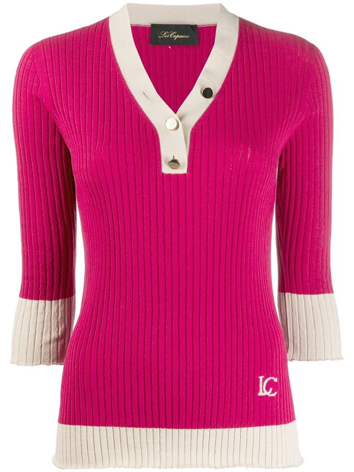Les Copains Button Down Collar Jumper - Pink