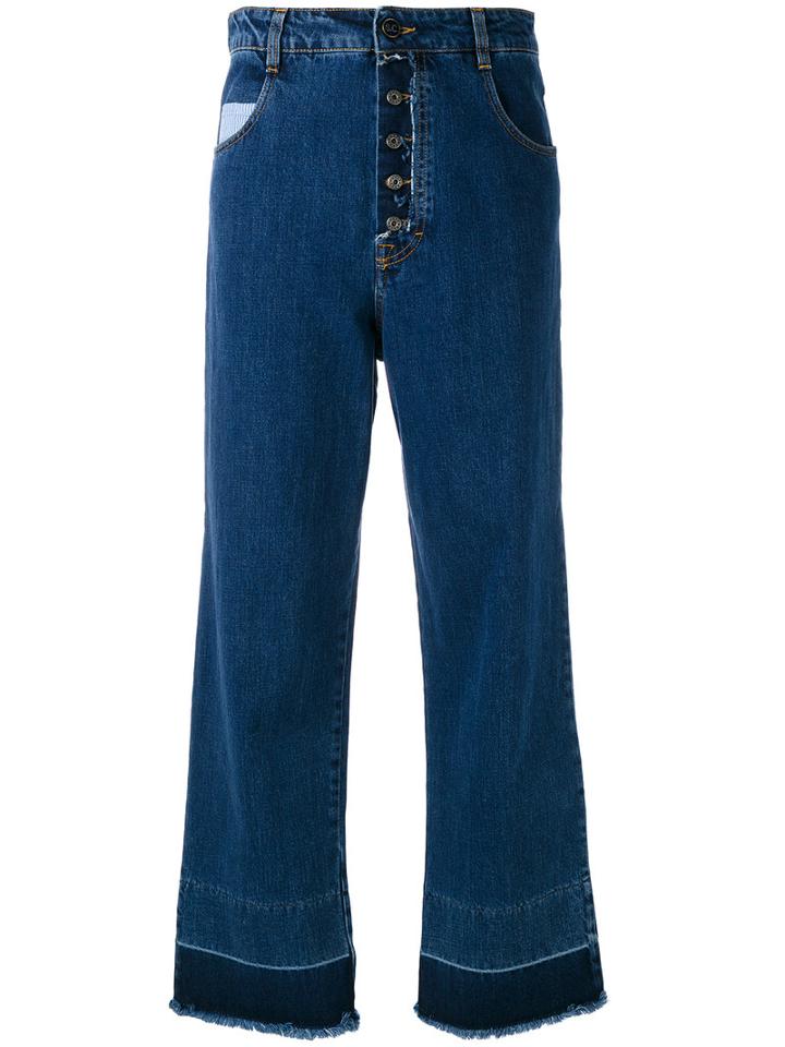 Semicouture Frayed Wide Cropped Jeans, Women's, Size: 26, Blue, Cotton/polyester