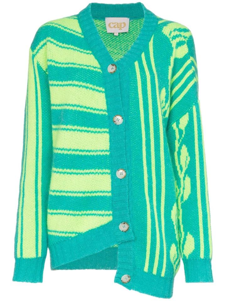 Cap Marie V-neck Knitted Alpaca Mohair Blend Cardigan - Blue