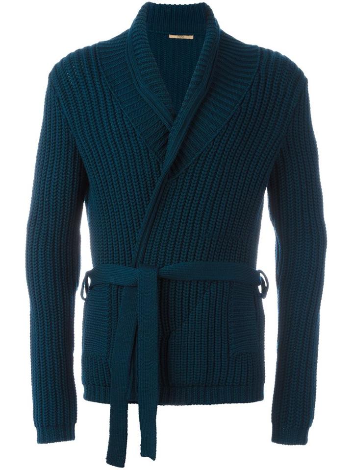 Nuur Belted Cardigan, Men's, Size: 50, Blue, Merino