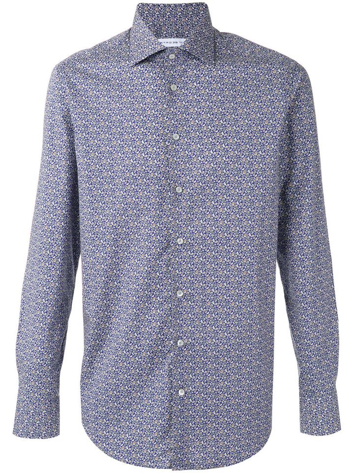 Etro Allover Print Shirt, Men's, Size: 38, Blue, Cotton/spandex/elastane