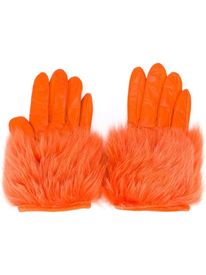 Paloma Barceló Faux Fur Gloves, Women's, Size: 7, Yellow/orange, Calf Leather/wool