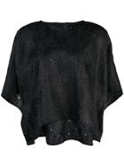 Derek Lam Short Sleeve Floral Gazar Eyelet Embroidered Top - Black