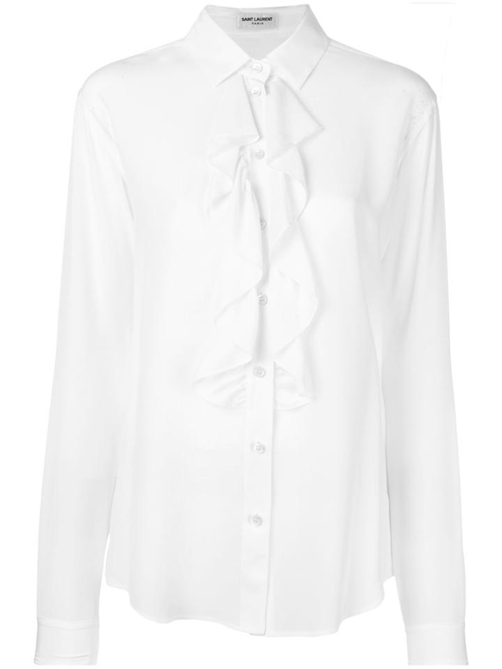 Saint Laurent - Ruffle Trim Shirt - Women - Silk - 42, White, Silk