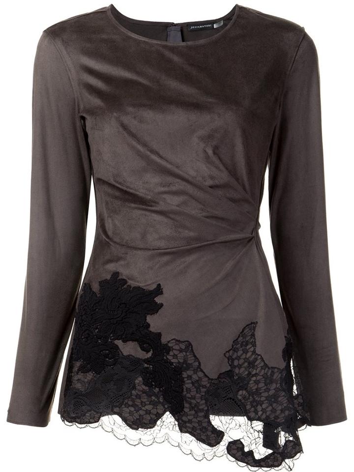 Josie Natori Lace Draped Detail Blouse, Women's, Size: 12, Grey, Polyethylene/spandex/elastane/nylon/cotton