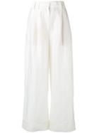 Aspesi - Wide-leg Trousers - Women - Silk/linen/flax - 38, White, Silk/linen/flax