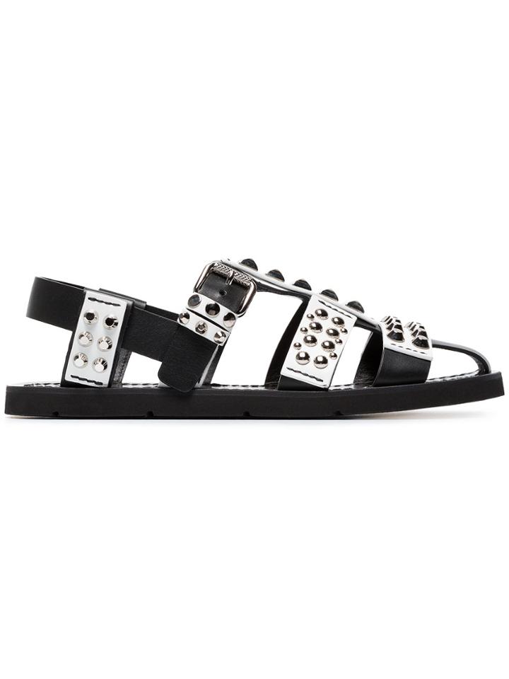 Prada Fisherman Studded Cage Sandals - Black