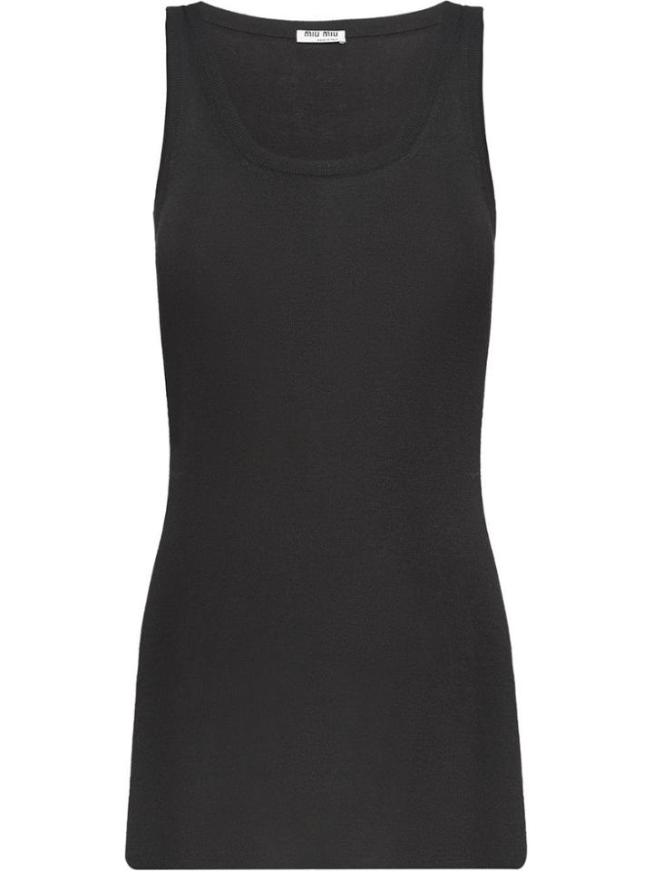 Miu Miu Ribbed Knitted Vest Top - Black