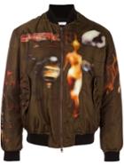 Givenchy Freedom Print Paneled Bomber Jacket, Men's, Size: 50, Green, Polyamide/viscose/polyester