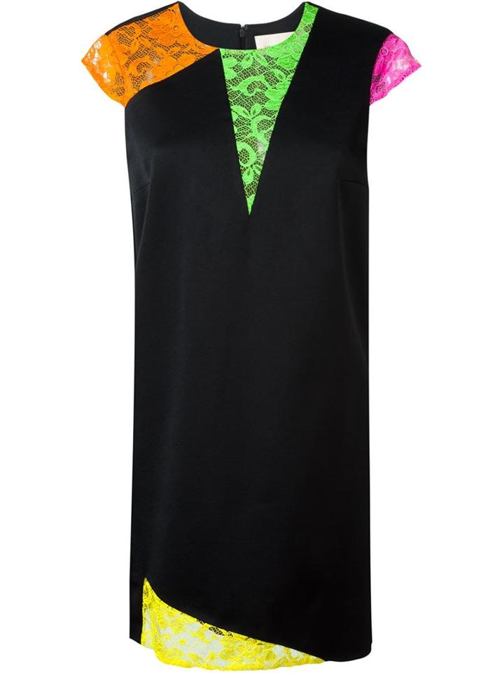 Christopher Kane Colour Block Lace Dress, Women's, Size: 10, Black, Silk/acetate/viscose