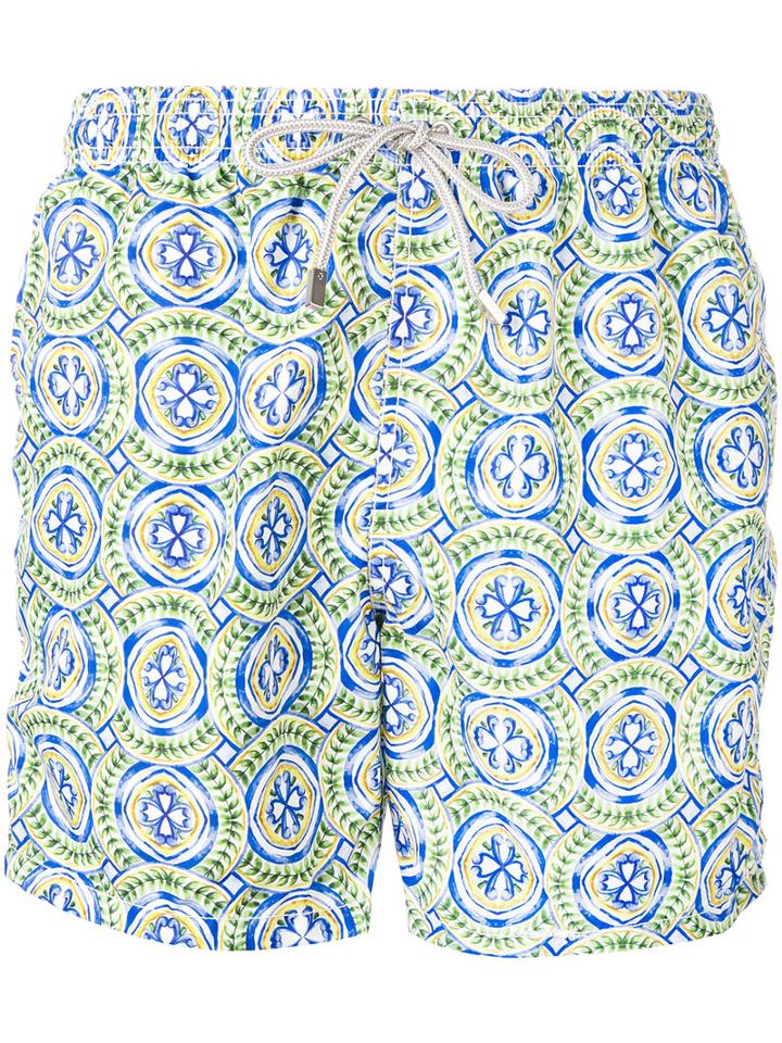 Mc2 Saint Barth - Tile Print Swim Shorts - Men - Polyamide/polyester/spandex/elastane - S, Polyamide/polyester/spandex/elastane