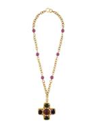 Chanel Vintage Cross Pendant Necklace, Women's, Purple