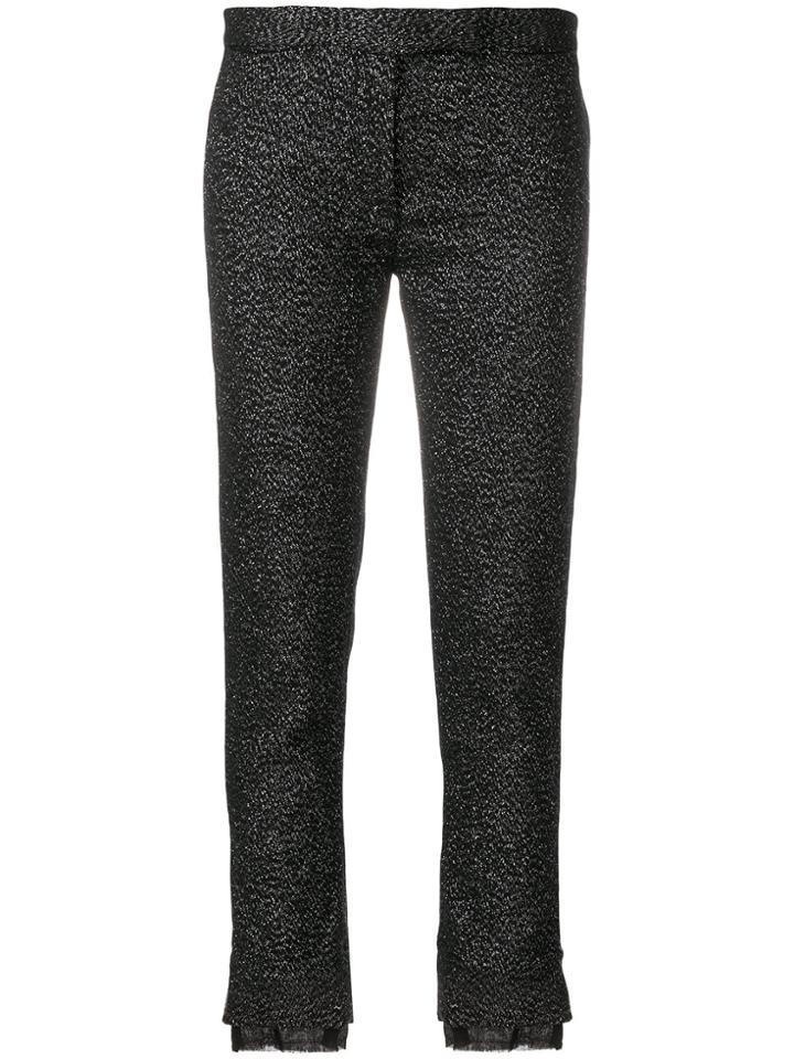 Ann Demeulemeester Cropped Glitter-back Trousers - Black
