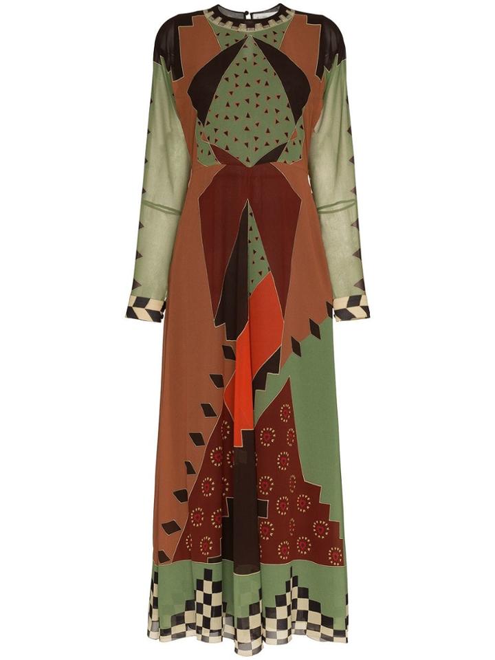 Etro Printed Flared Silk Dress - Brown