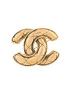 Chanel Vintage Matelasse Stitch Cc Brooch - Gold
