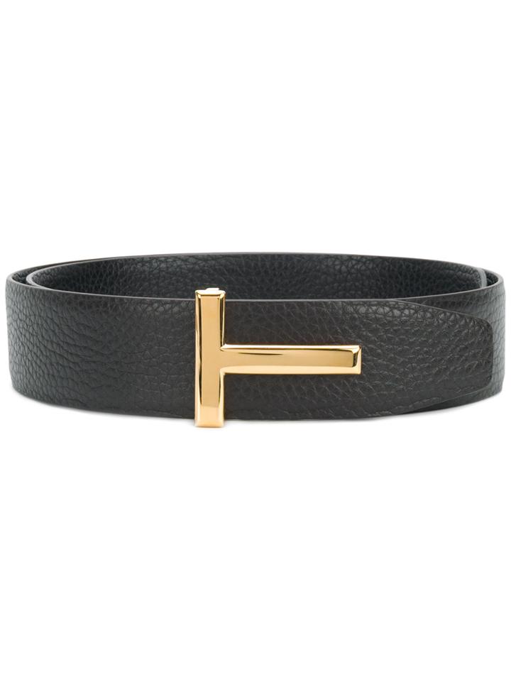 Tom Ford Pebbled T Belt - Black