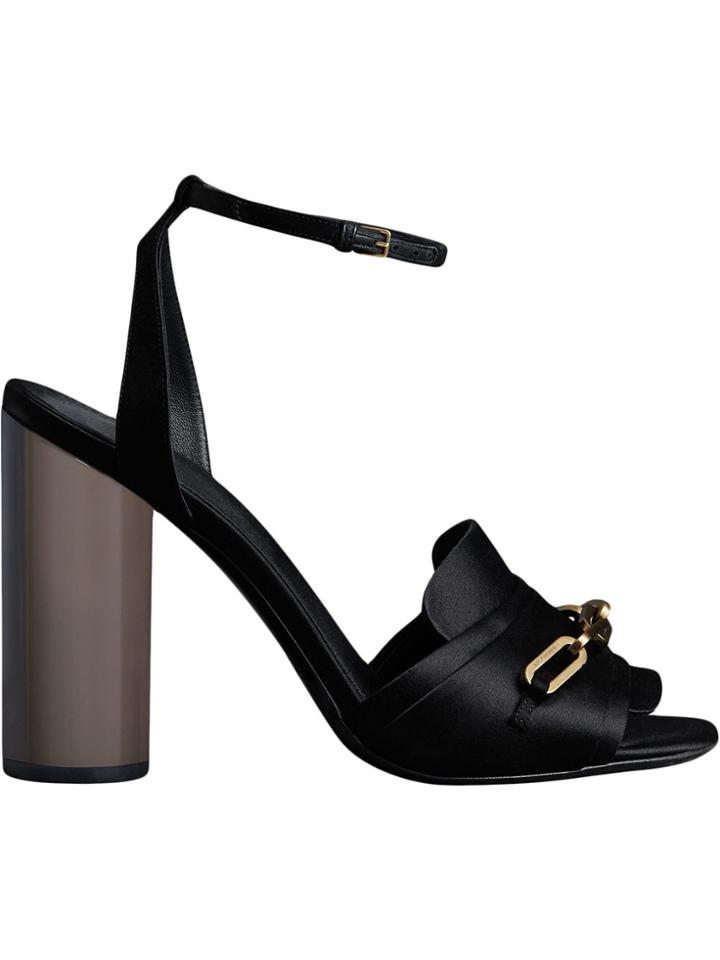 Burberry Link Detail Perspex Heel Satin Sandals - Black